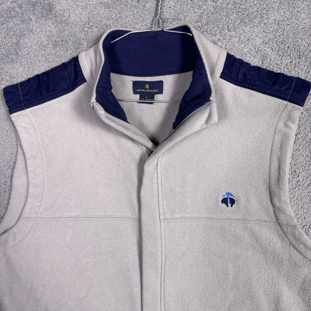 Brooks Brothers Vest Mens L Full Zip Fleece Logo Thermal Golf
